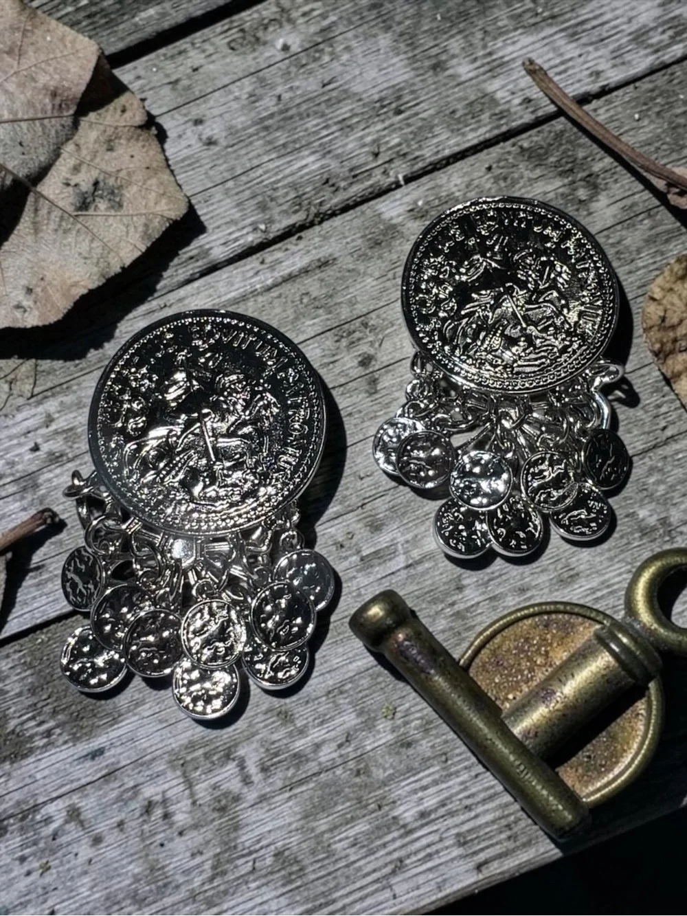 Silver Post Coin Drop Statement Earrings - Women Accessories